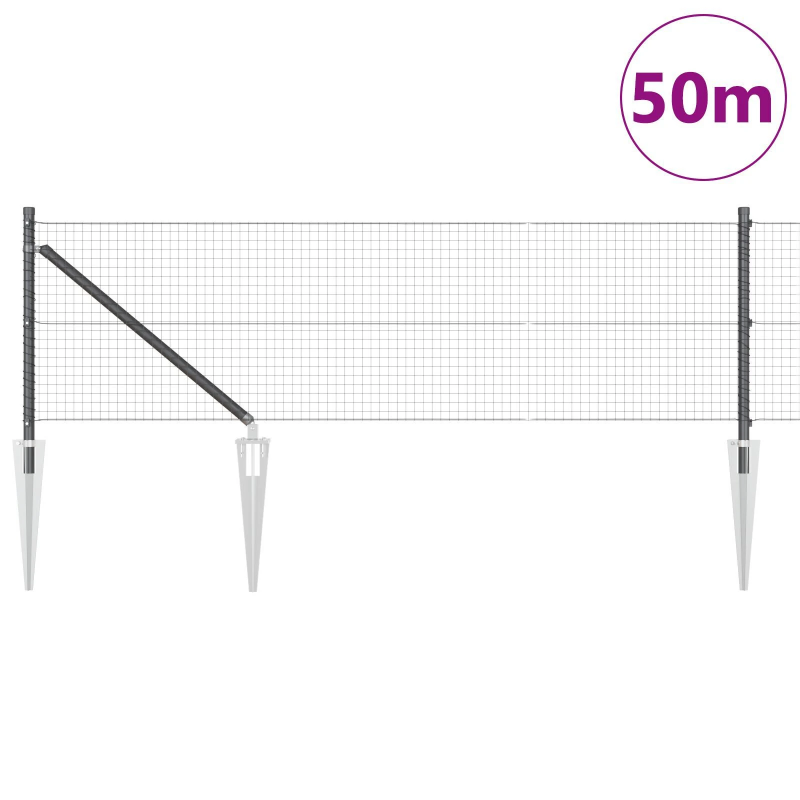 vidaXL Žoga āķis Pelēka 50 x 0,4 m ,25 x 25 mm acu, Tērauds un PVC