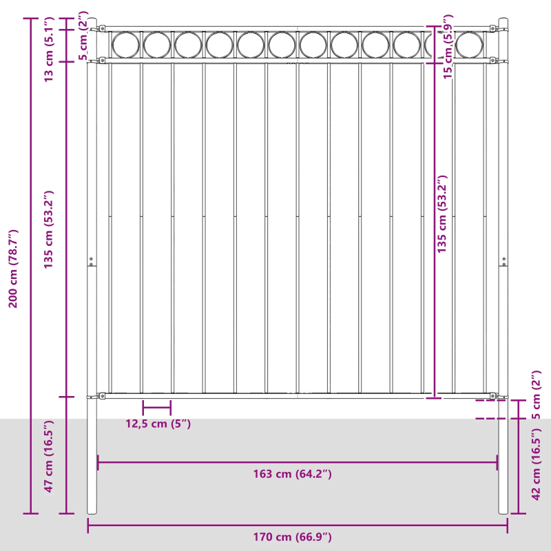 vidaXL Žoga elements Balts 170 x 200 cm Tērauds