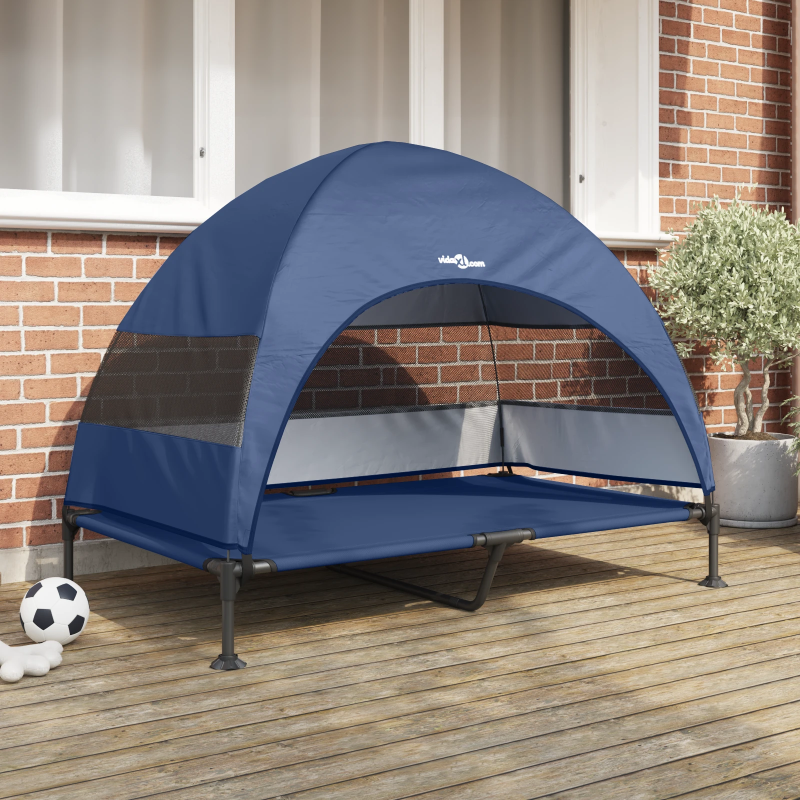 vidaXL Paaugstināta suņu gulta Tums zils 127 x 81 x 108 cm