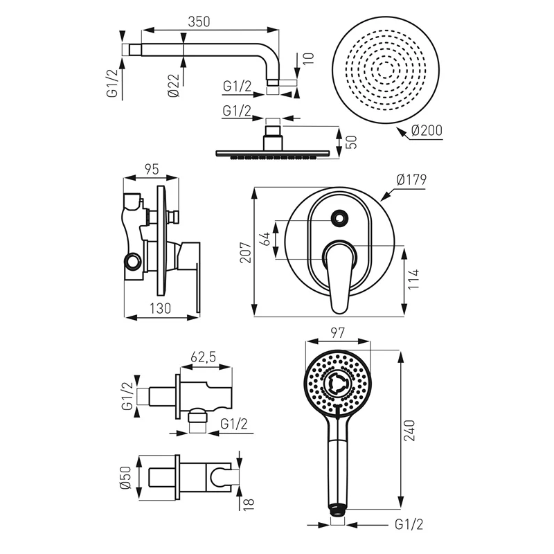 Maisītājs dušas komplekts set-rot1-p