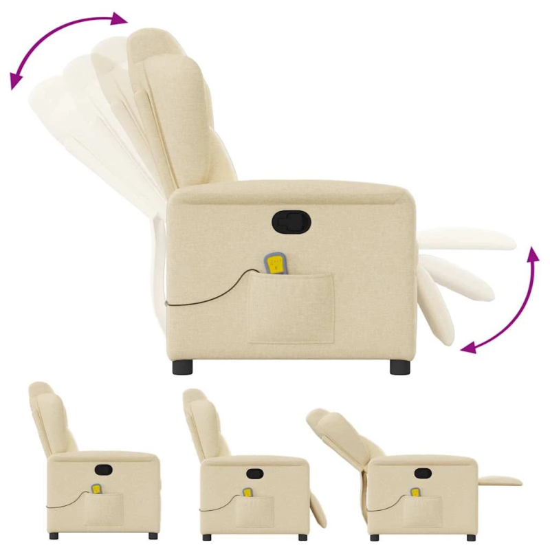 vidaXL masāžas krēsls, atgāžams, krēmkrāsas audums