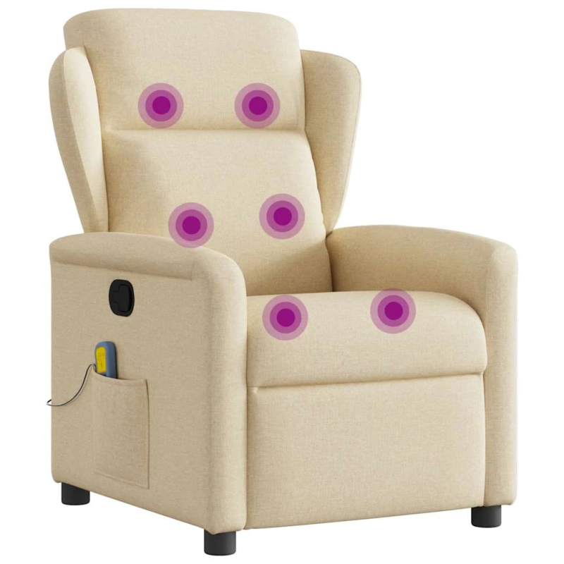 vidaXL masāžas krēsls, atgāžams, krēmkrāsas audums