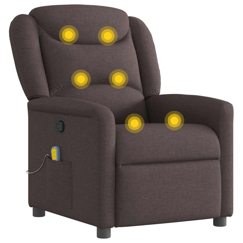 vidaXL masāžas krēsls, atgāžams, tumši brūns audums