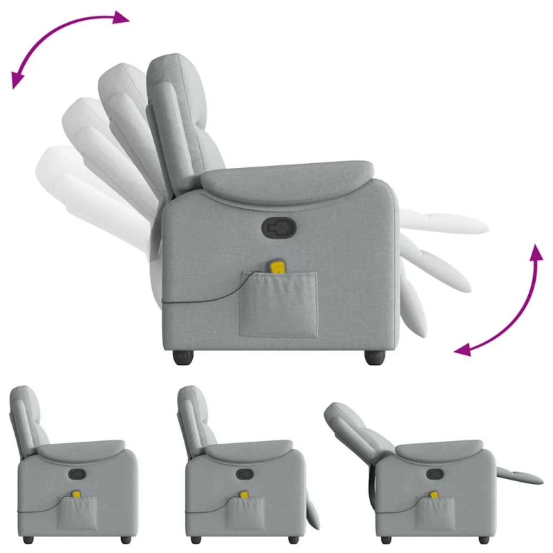 vidaXL masāžas krēsls, atgāžams, gaiši pelēks audums