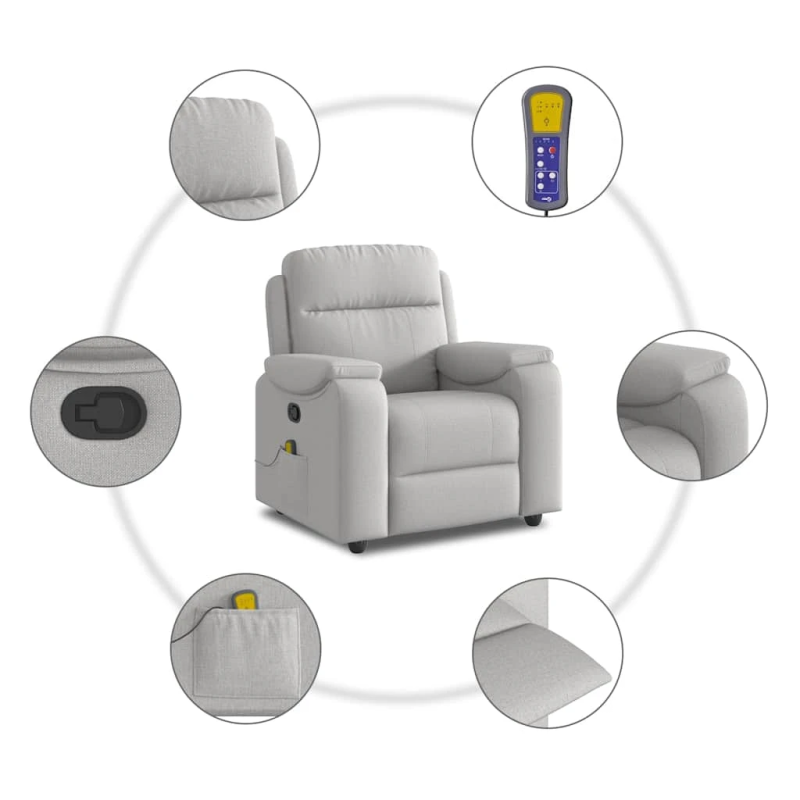 vidaXL masāžas krēsls, mākonis pelēks audums