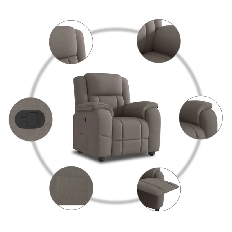 vidaXL atpūtas krēsls, atgāžams, pelēkbrūns audums