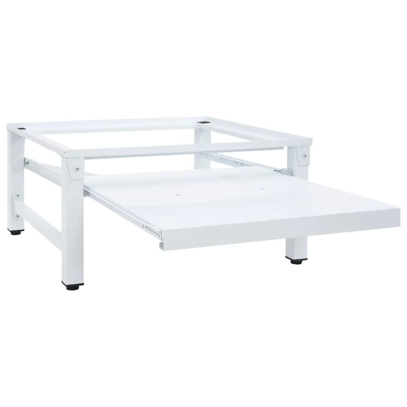 vidaXL veļasmašīnas statīvs ar izvelkamu plauktu, balts