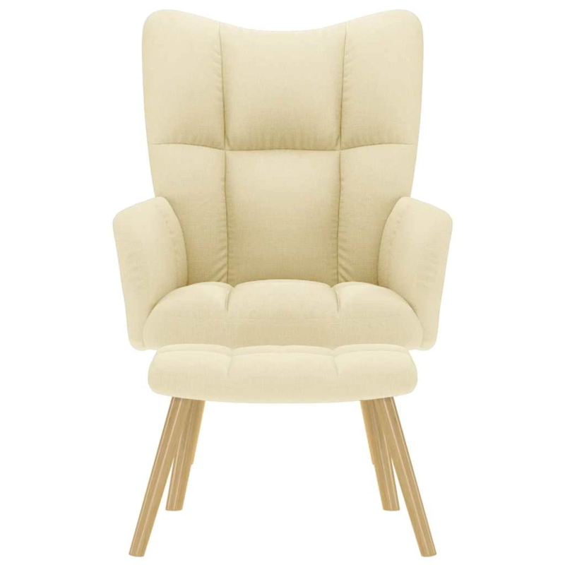 vidaXL atpūtas krēsls ar kājsoliņu, krēmkrāsas audums