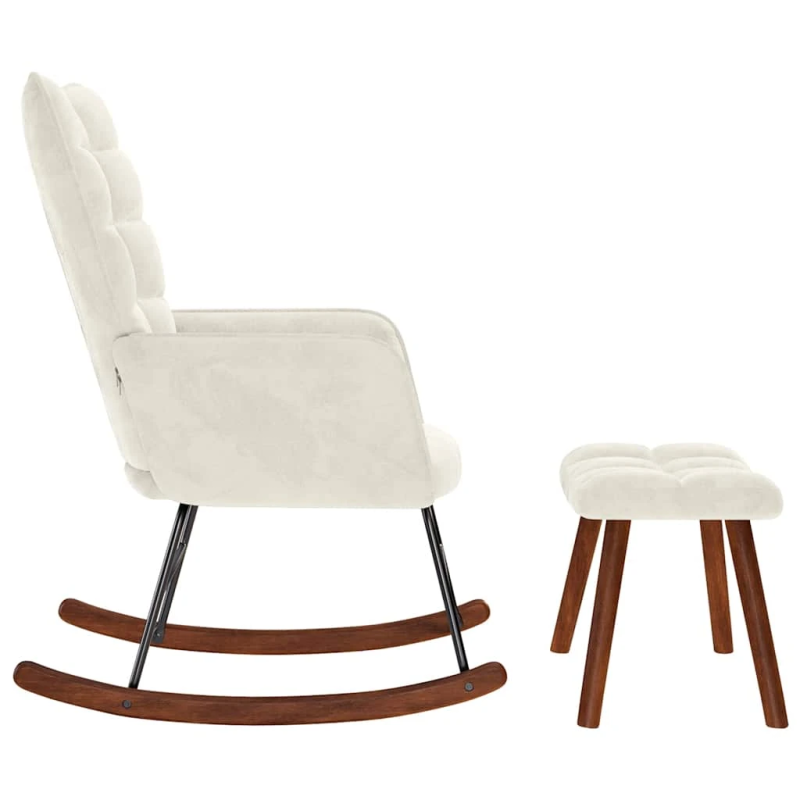 vidaXL šūpuļkrēsls ar tabureti, krēmkrāsas samts