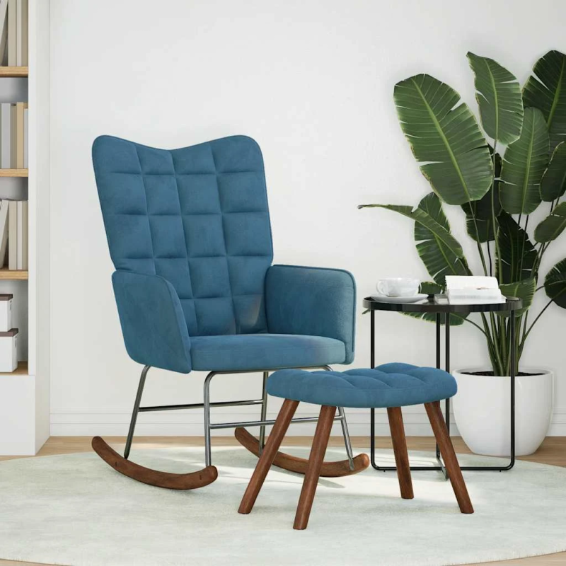 vidaXL šūpuļkrēsls ar izkārnījumiem Blue Velvet