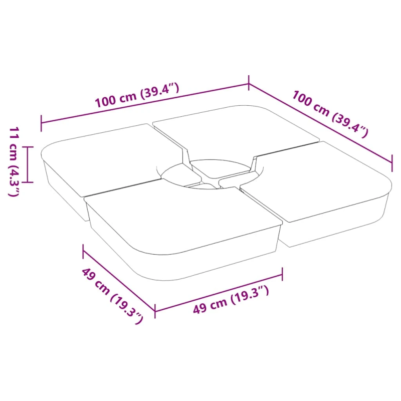 vidaXL 4 gab. saulessarga bāzes komplekts krustveida 100 kg PP