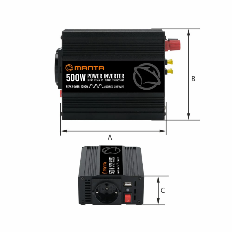 Manta MPI500M Power Inverter 500W-1000W DC to AC