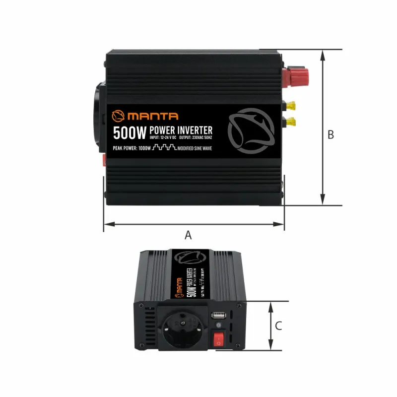 Manta MPI500M Power Inverter 500W-1000W DC to AC