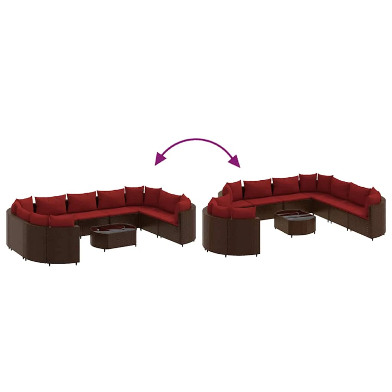 vidaXL 10-daļīgs dārza dīvāna komplekts, matrači, brūna PE rotangpalma