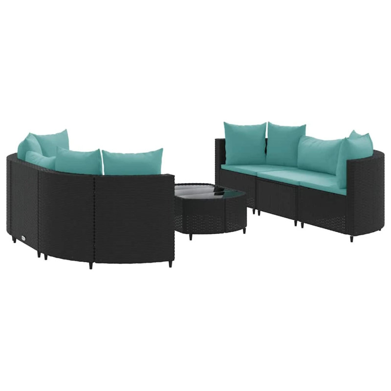 vidaXL 7-daļīgs dārza dīvāna komplekts ar matračiem, melna PE