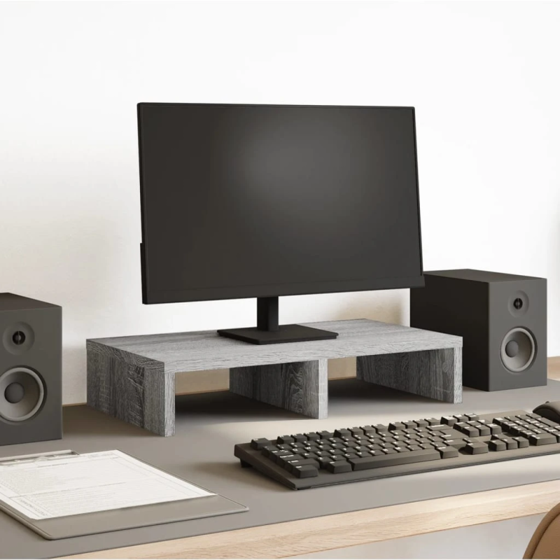 vidaXL monitora paliktnis, pelēka koka, 50x27x10 cm, konstruēts koks