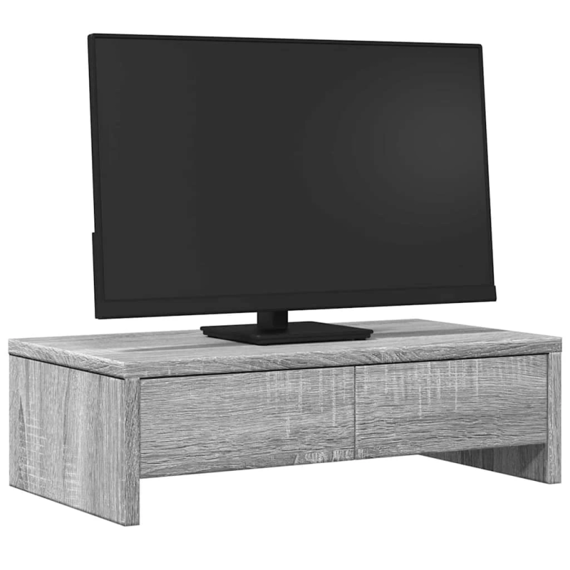 vidaXL monitora statīvs ar atvilktnēm, pelēka koka, 50x27x15 cm