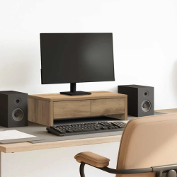 vidaXL monitora statīvs ar atvilktnēm, koka krāsa, 50x27x15 cm