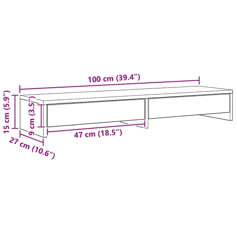 vidaXL monitora statīvs ar atvilktnēm, koka krāsa, 100x27x15 cm