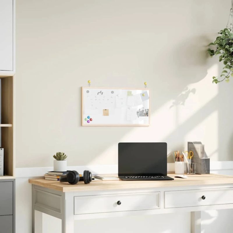 vidaXL magnētiskā baltā tāfele ar masīvkoka rāmi, 60x30 cm