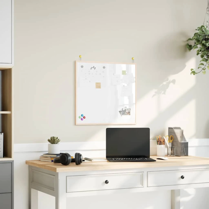 vidaXL magnētiskā baltā tāfele ar masīvkoka rāmi, 60x55 cm