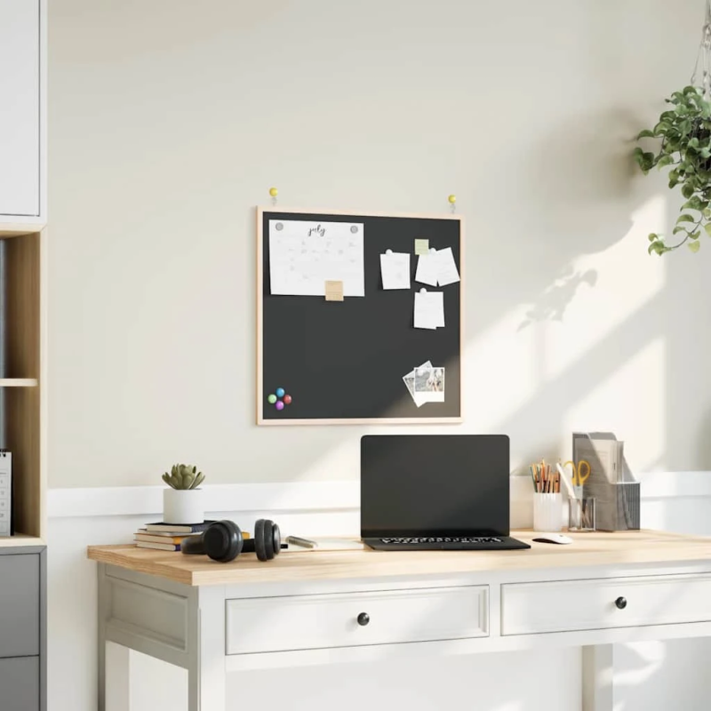 vidaXL tāfele ar masīvkoka rāmi, melna, 60x55 cm