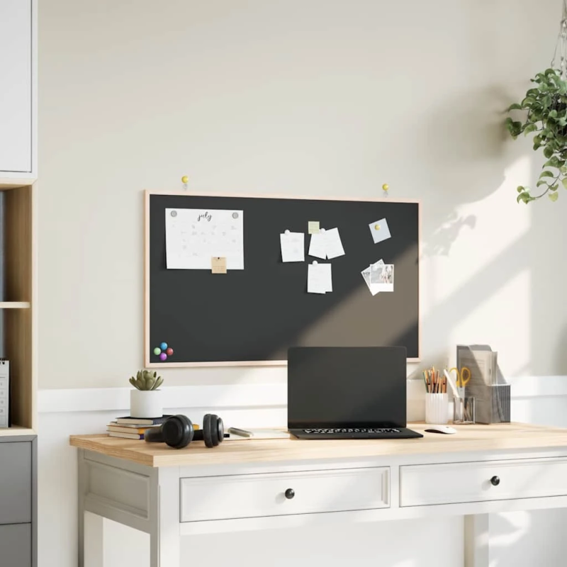 vidaXL Kreidinė lenta su pušies masyvo rėmu, juoda, 100x55 cm