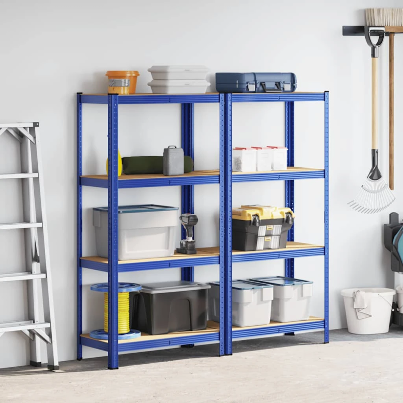 vidaXL 4-līmeņu plaukti, 2 gab., zils tērauds inženierijas koks