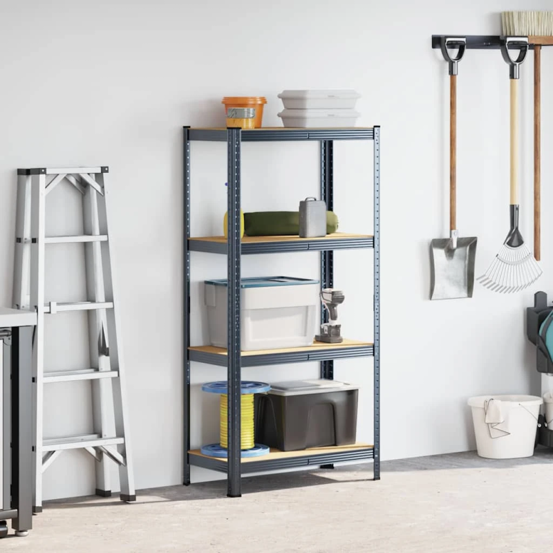 vidaXL 4-līmeņu plaukts, antracītpelēks tērauds, inženierijas koks