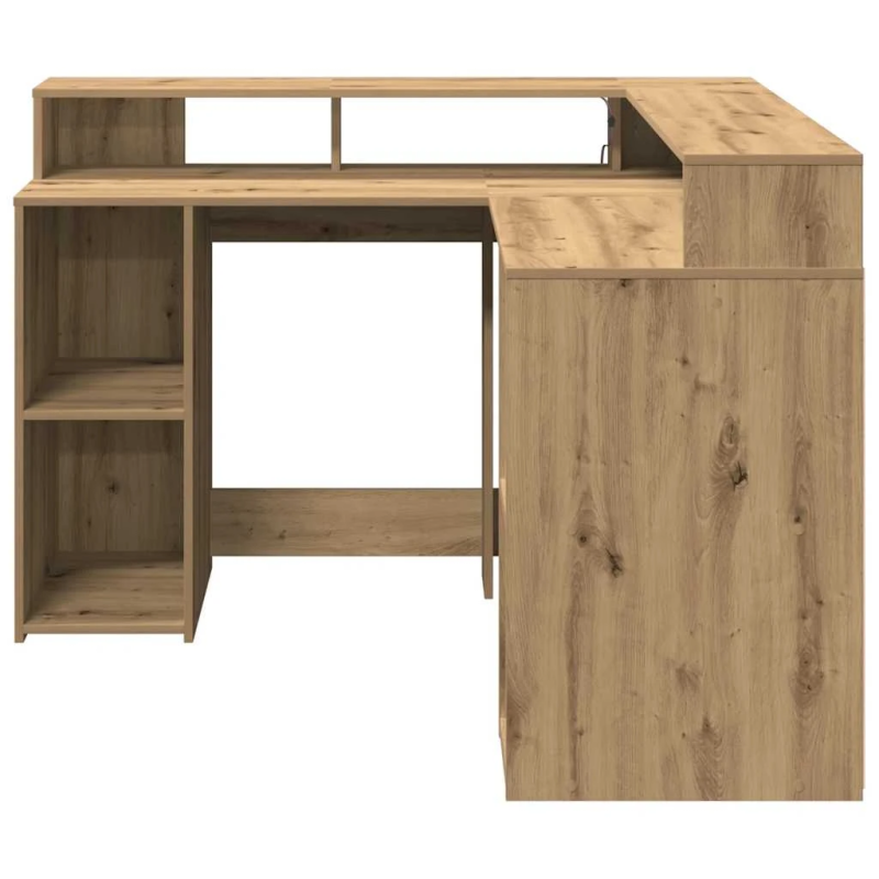 vidaXL rakstāmgalds, LED, koka krāsa, 130x130x91 cm, inženierijas koks