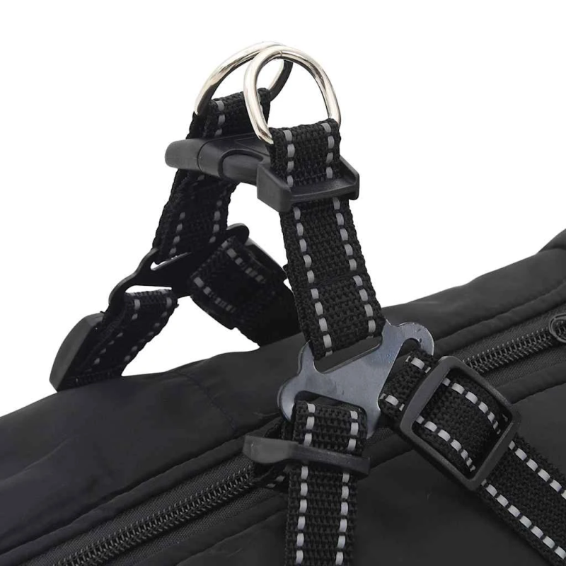 vidaXL suņu mētelis ar iejūgu ūdensizturīgs atstarojošs melns L48