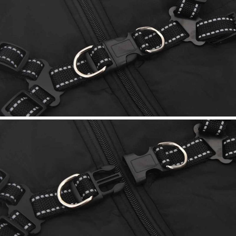 vidaXL suņu mētelis ar iejūgu ūdensizturīgs atstarojošs melns L48