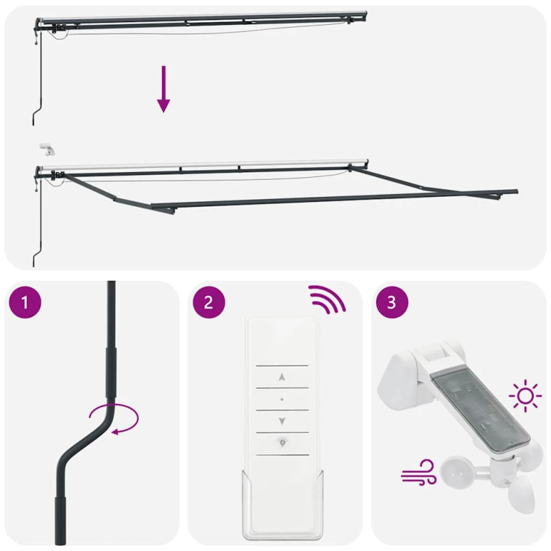 vidaXL automātiski izvelkama markīze, LED, pelēka un balta, 400x300 cm