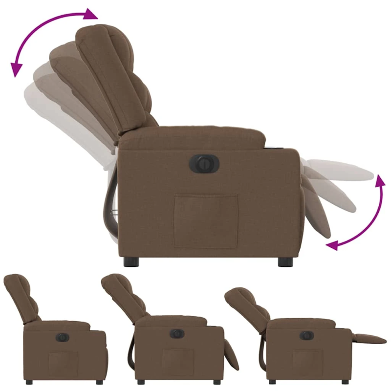 vidaXL elektrisks atpūtas krēsls, atgāžams, brūns audums