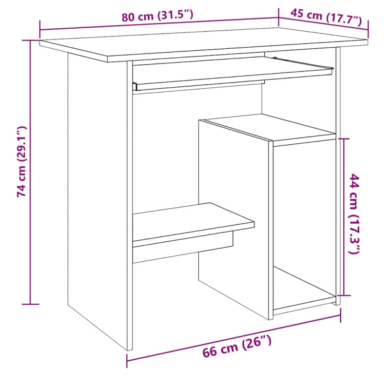 vidaXL rakstāmgalds ozolkoka amatnieks 80x45x74 cm skaidu plāksne