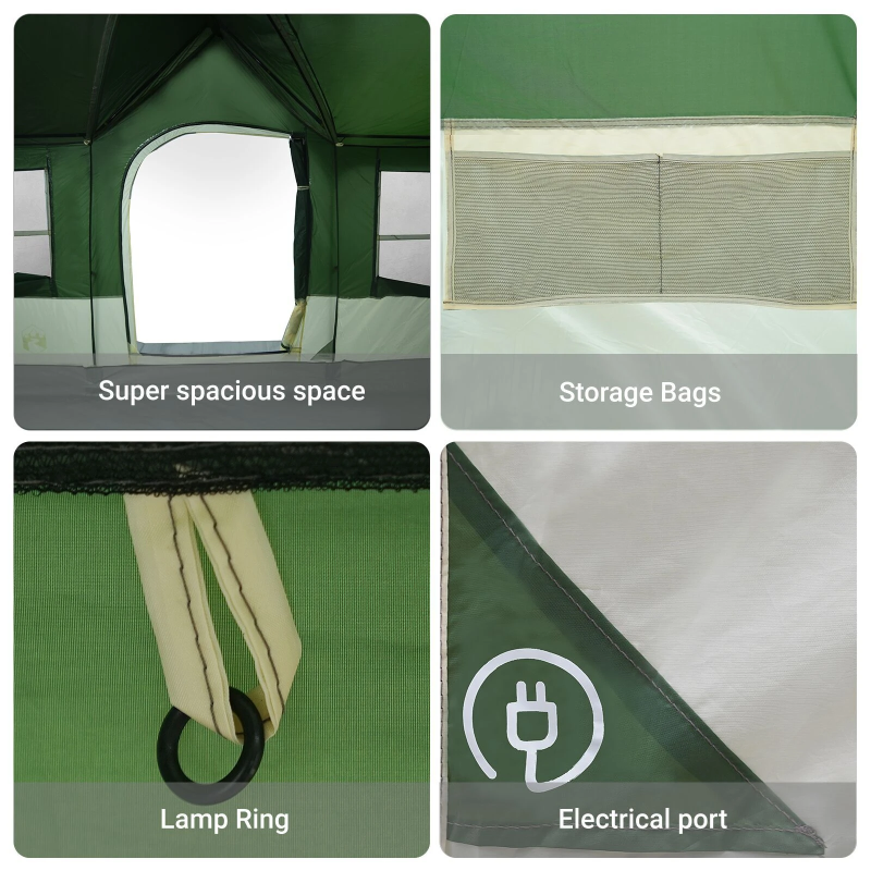 vidaXL Ģimenes telts ar jumtu Zaļa un bēša 622 x 295 x 238 cm