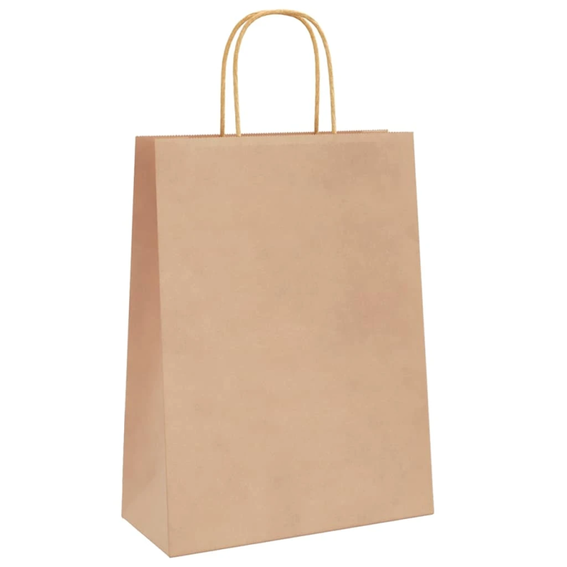 vidaXL papīra maisiņi 250 gab. ar rokturiem, brūni, 26x12x35 cm