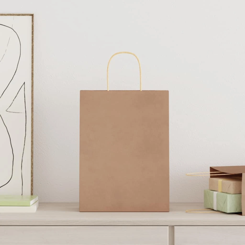 vidaXL papīra maisiņi 250 gab. ar rokturiem, brūni, 26x12x35 cm