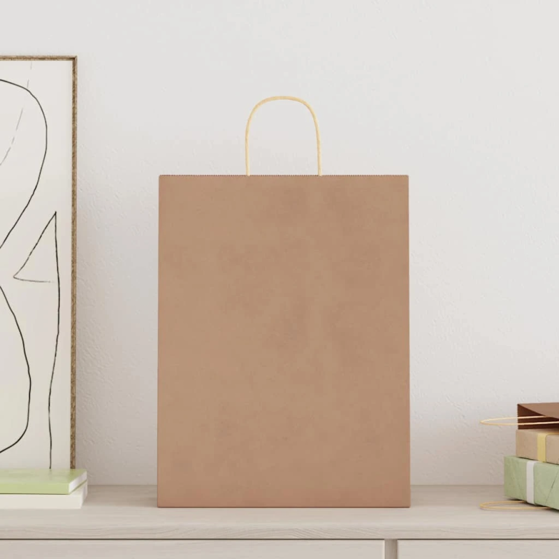 vidaXL papīra maisiņi 250 gab. ar rokturiem, brūni, 32x12x42 cm