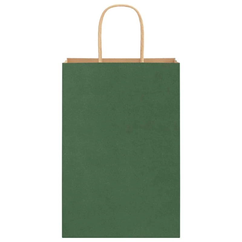 vidaXL papīra maisiņi 250 gab. ar rokturiem, zaļi, 21x11x31 cm