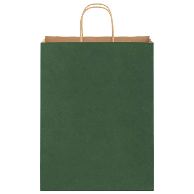 vidaXL papīra maisiņi 250 gab. ar rokturiem, zaļi, 32x12x42 cm