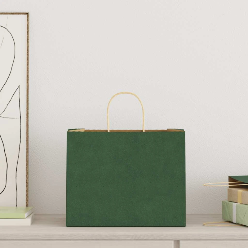 vidaXL papīra maisiņi 250 gab. ar rokturiem, zaļi, 32x22x24 cm