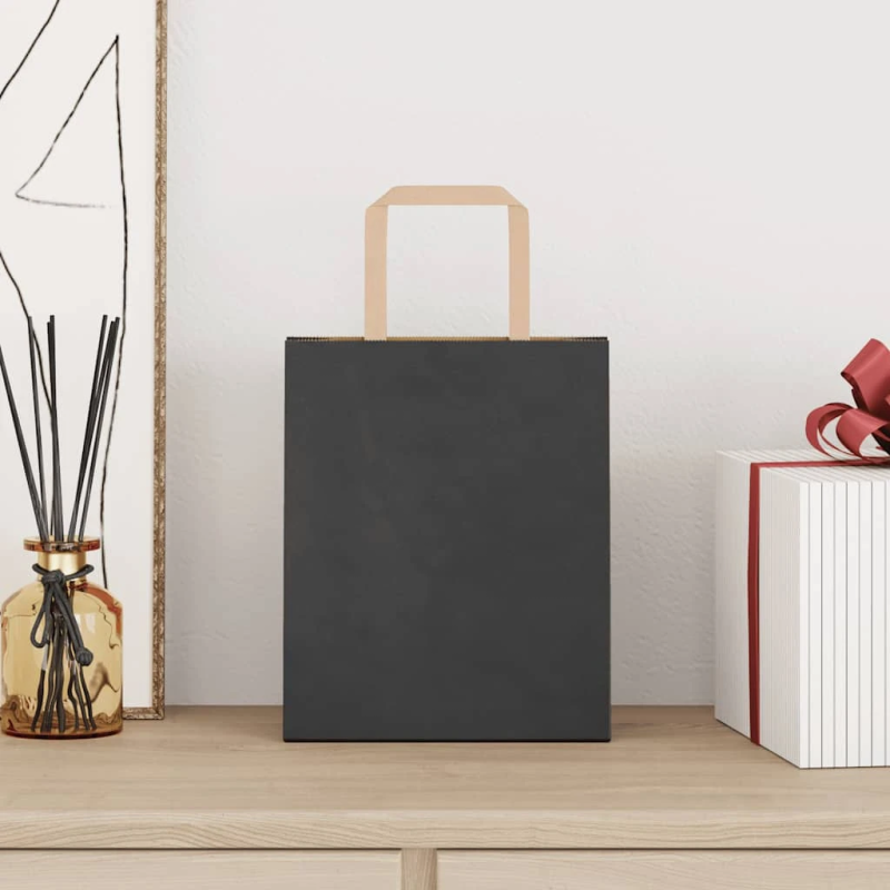 vidaXL papīra maisiņi 50 gab. ar rokturiem, melni, 18x8x22 cm