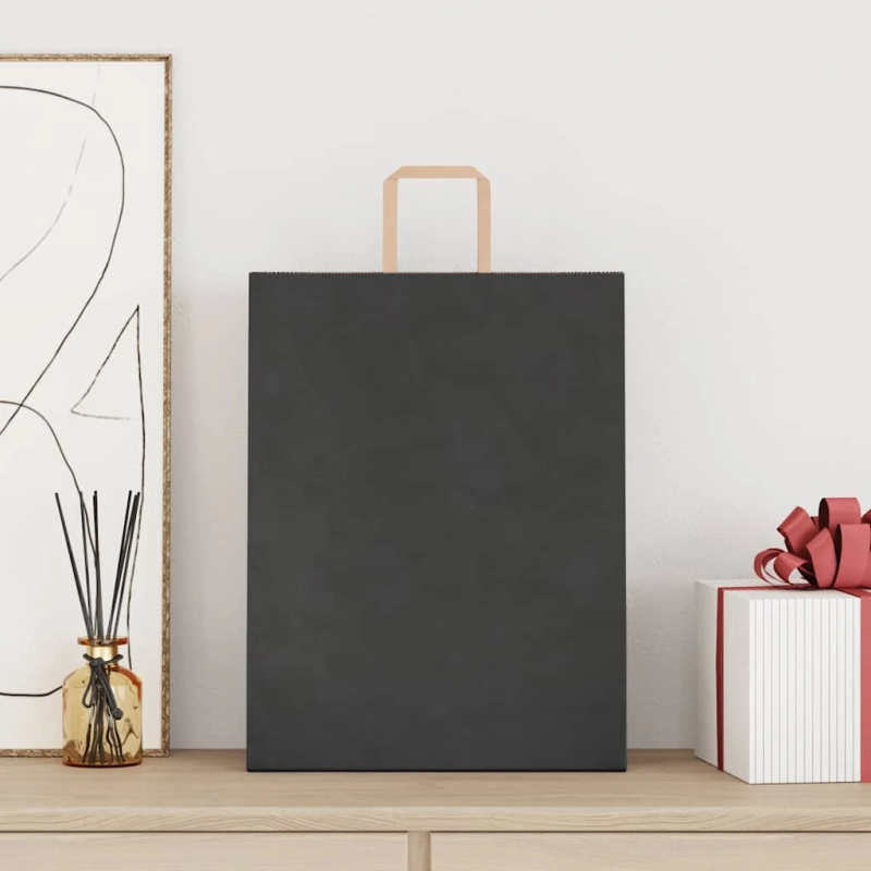 vidaXL papīra maisiņi 250 gab. ar rokturiem, melni, 32x12x42 cm