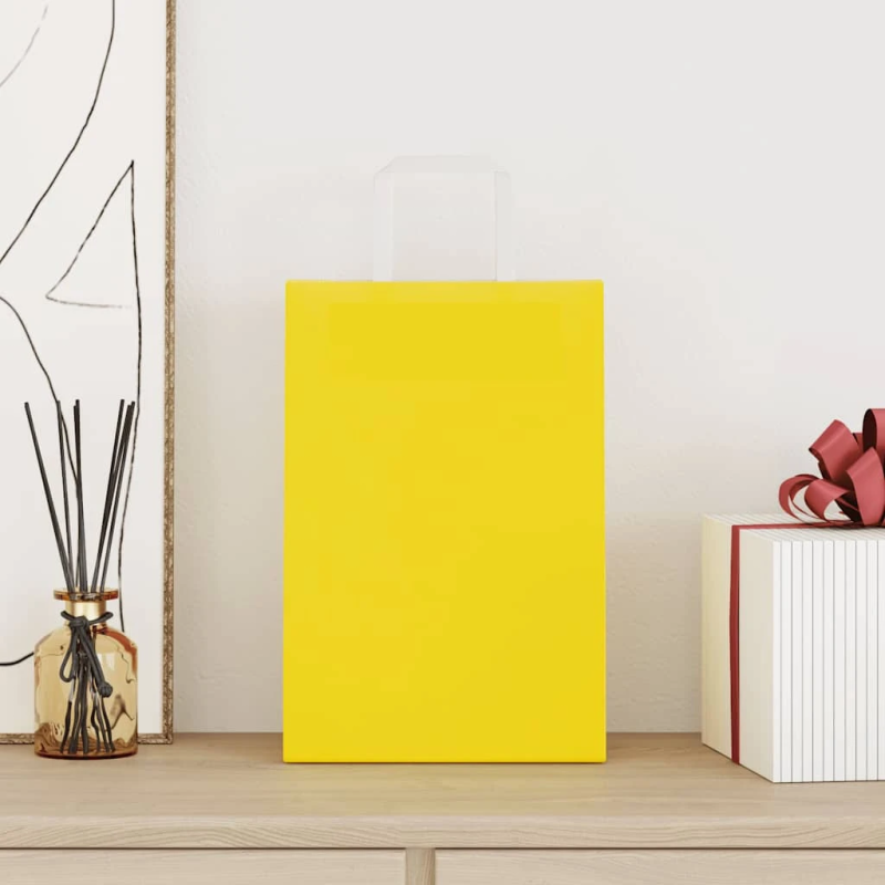 vidaXL papīra maisiņi 250 gab. ar rokturiem, dzelteni, 21x11x31 cm