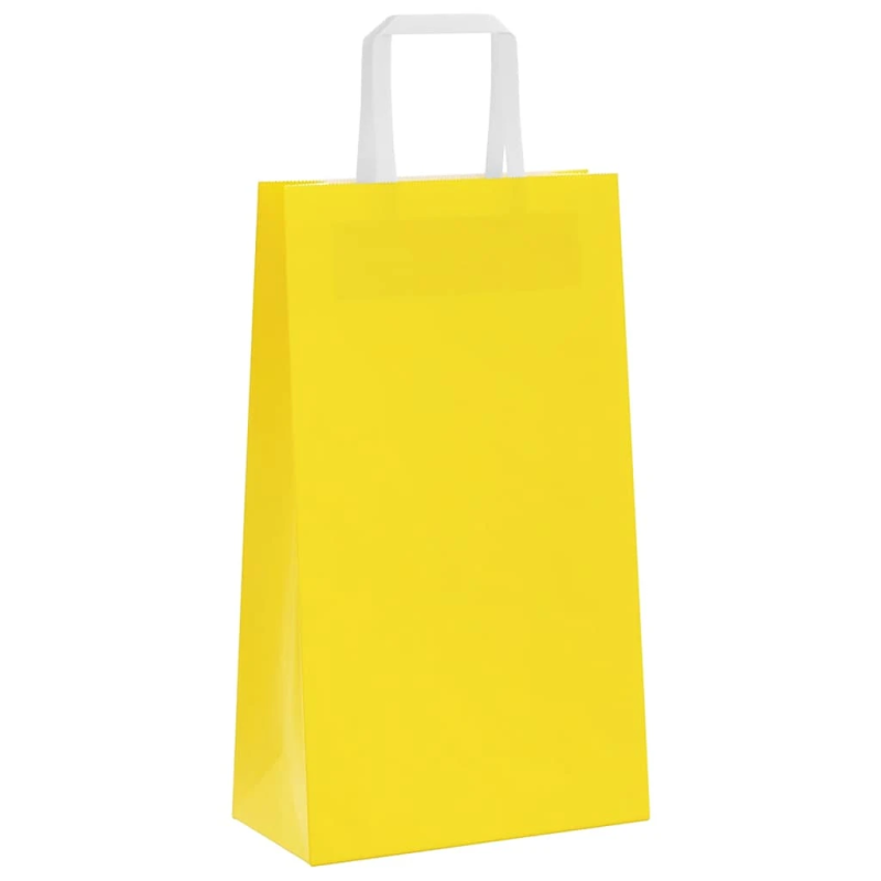vidaXL papīra maisiņi 250 gab. ar rokturiem, dzelteni, 21x11x36 cm