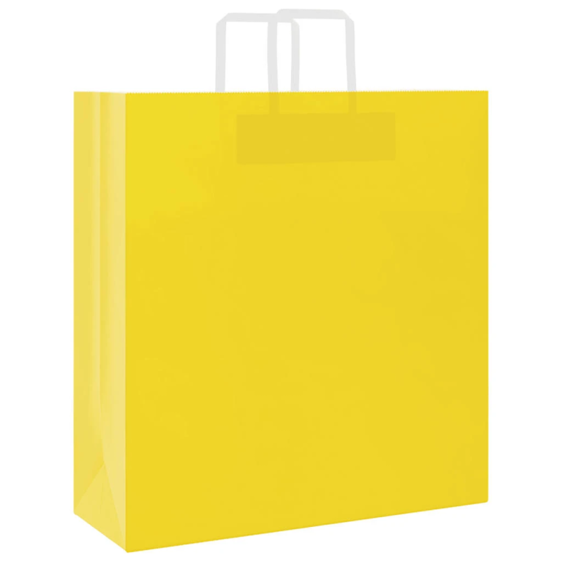 vidaXL papīra maisiņi 250 gab. ar rokturiem, dzelteni, 45x17x48 cm