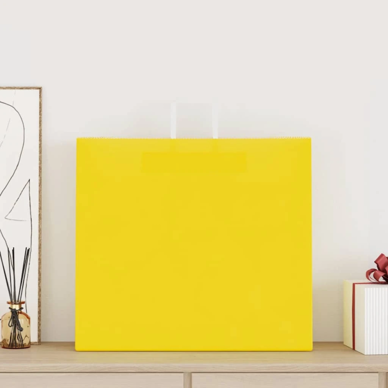 vidaXL papīra maisiņi 250 gab. ar rokturiem, dzelteni, 54x15x49 cm