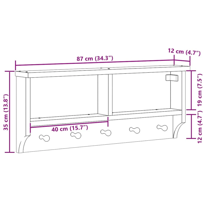 vidaXL Pie sienas stiprināms mēteļu pakaramais SANDNES 87x12x35 cm