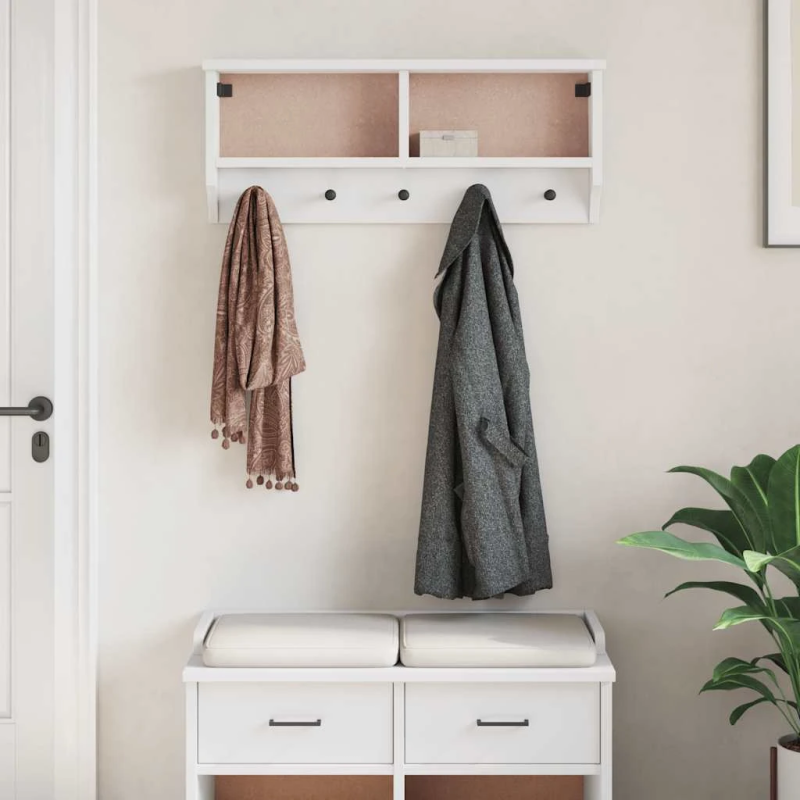 vidaXL sienas mēteļu pakaramais, SANDNES, balts, 87x12x35 cm, priede